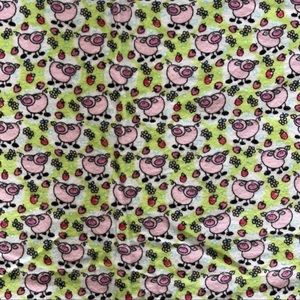 NEW Handmade Flannel Pig Baby Blanket Green White Satin Edges 34.5” x 33.5”